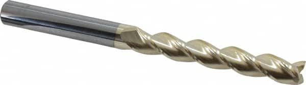 Accupro - 1/2", 3-1/4" LOC, 1/2" Shank Diam, 6" OAL, 3 Flute, Solid Carbide Square End Mill - Single End, ZrN Finish, Spiral Flute, 37° Helix, Centercutting, Right Hand Cut, Right Hand Flute - Americas Industrial Supply