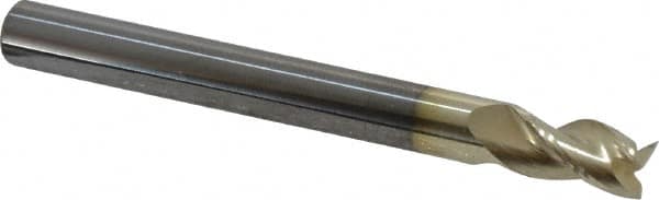 Accupro - 1/4", 3/8" LOC, 1/4" Shank Diam, 2-1/2" OAL, 3 Flute, Solid Carbide Square End Mill - Single End, ZrN Finish, Spiral Flute, 37° Helix, Centercutting, Right Hand Cut, Right Hand Flute - Americas Industrial Supply