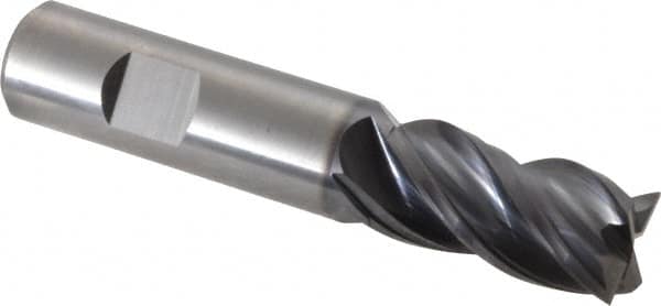 Kennametal - 3/4", 1-1/2" LOC, 3/4" Shank Diam, 4" OAL, 4 Flute, Solid Carbide Square End Mill - Single End, AlTiN Finish, Spiral Flute, 38° Helix, Centercutting, Right Hand Cut, Right Hand Flute, Series HPHV - Americas Industrial Supply