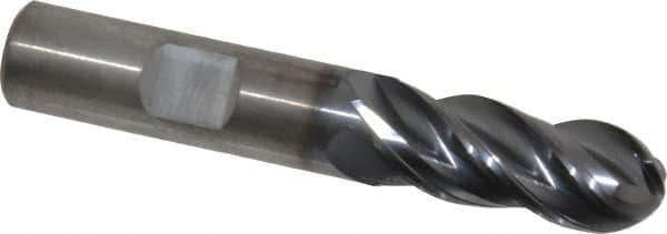 Kennametal - 1/2" Diam, 1-1/4" LOC, 4 Flute Solid Carbide Ball End Mill - AlTiN Finish, Single End, 3" OAL, 1/2" Shank Diam, Spiral Flute - Americas Industrial Supply
