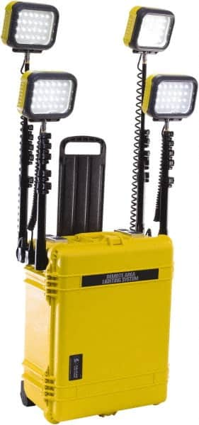 Pelican Products, Inc. - 12 Volt, 93 Watt, Electric, LED Portable Floor Work Light - 13.78" Cord, 4 Heads, 12,000 Lumens, Polypropylene, 24.83" Long x 19.57" Wide x 11.93" High - Americas Industrial Supply