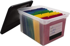 Innovative Storage Designs - 1 Compartment, 17-3/4 Inch Wide x 14 Inch Deep x 10-1/4 Inch High, Portable File Box - Plastic, Black and Clear - Americas Industrial Supply