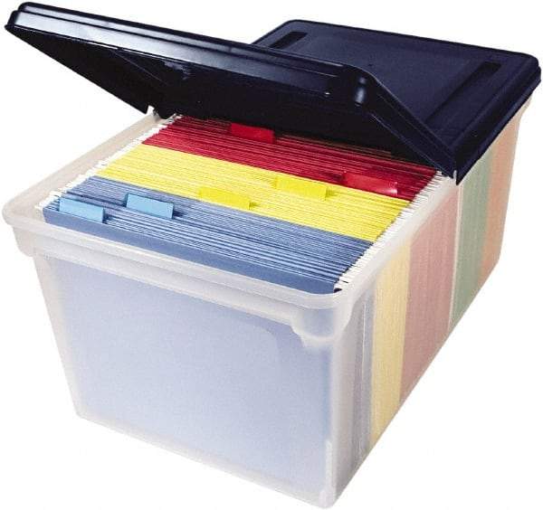 Innovative Storage Designs - 1 Compartment, 23-1/4 Inch Wide x 14-1/4 Inch Deep x 10-5/8 Inch High, Portable File Box - Plastic, Clear and Navy - Americas Industrial Supply