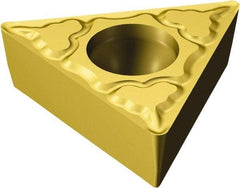Sandvik Coromant - TCMT32.51 MM Grade 2035 Carbide Turning Insert - TiAlN/TiN Finish, 60° Triangle, 3/8" Inscr Circle, 5/32" Thick, 1/64" Corner Radius - Americas Industrial Supply