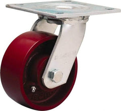 Hamilton - 5" Diam x 2" Wide x 6-1/2" OAH Top Plate Mount Swivel Caster - Cast Iron, 1,250 Lb Capacity, Sealed Precision Ball Bearing, 5 x 5-1/2" Plate - Americas Industrial Supply