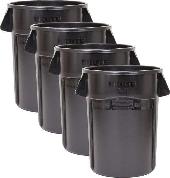 Rubbermaid - 44 Gal Gray Round (4) 44 Gal Brute Utility Containers - Polyethylene, 31-1/2" High - Americas Industrial Supply