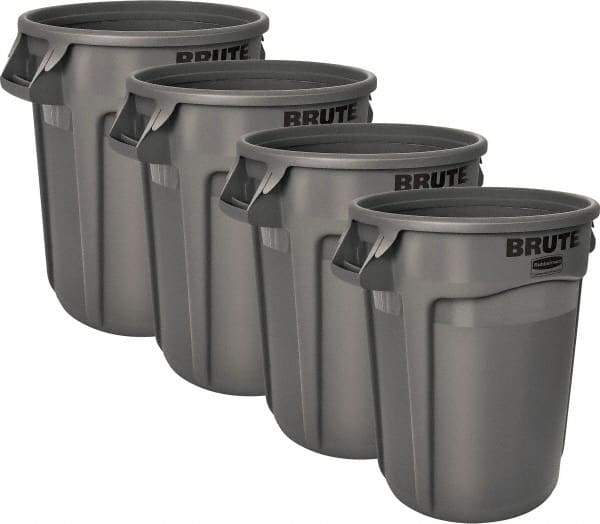 Rubbermaid - 32 Gal Gray Round (4) 32 Gal Brute Containers - Polyethylene, 27.77" High - Americas Industrial Supply