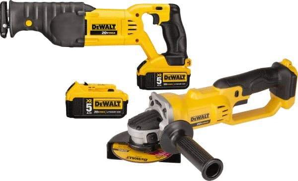 DeWALT - 20 Volt Cordless Tool Combination Kit - Includes Reciprocating Saw & 4-1/2" Cut-Off Grinder, Lithium-Ion Battery Included - Americas Industrial Supply