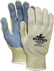 MCR Safety - Size XL (10), ANSI Cut Lvl 5, PVC Coated Kevlar/Spectra/Stainless Steel Cut Resistant Gloves - Palm & Fingers Coated, Continuous Knit Cuff, Yellow/Blue, Paired - Americas Industrial Supply