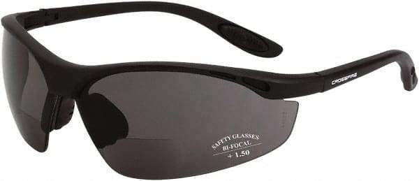 CrossFire - +2.5, Smoke Gray Lenses, Scratch Resistant, Framed Magnifying Safety Glasses - UV Protection, Black Frame - Americas Industrial Supply