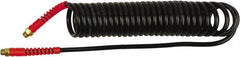 PRO-SOURCE - 1/4" ID, 1/4 Thread, 5' Long, Black Polyurethane Coiled & Self Storing Hose - 145 Max psi, Male Swivel x Male Swivel - Americas Industrial Supply