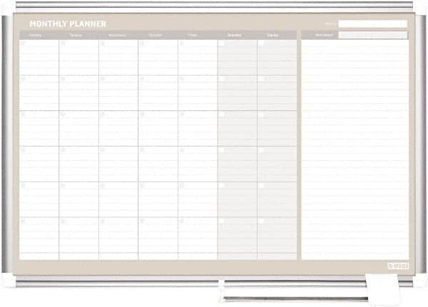 MasterVision - 36" High x 48" Wide Painted Metal Magnetic Dry Erase Calendar - Steel, 50.2" Deep, Includes Mounting Kit - Americas Industrial Supply