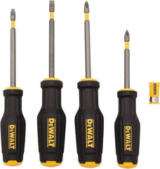 DeWALT - 4 Piece Phillips & Slotted Screwdriver Set - Ergonomic Handle, Blade Sizes: Length 3 to 4, Width 3/16 & 1/4, Bit Sizes: Philips #1 to #2 - Americas Industrial Supply