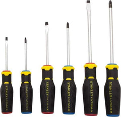 Stanley - 6 Piece Slotted & Phillips Screwdriver Set - Ergonomic & Bi-material Handle, Blade Sizes: Length 3 to 6, Width 3/16, 1/4 & 5/16, Bit Sizes: Philips #1 to #3 - Americas Industrial Supply