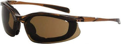 CrossFire - Brown Lenses, Framed Safety Glasses - Anti-Fog, Black Frame, Size Universal, Wrap Around - Americas Industrial Supply
