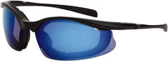 CrossFire - Blue Mirror Lenses, Framed Safety Glasses - Scratch Resistant, Matte Black Frame, Size Universal, Wrap Around - Americas Industrial Supply