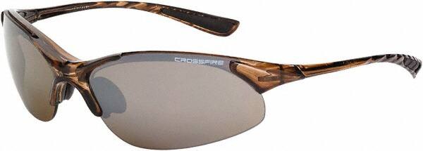 CrossFire - Brown Flash Mirror Lenses, Framed Safety Glasses - Scratch Resistant, Crystal Brown Frame, Size Universal, Wrap Around - Americas Industrial Supply