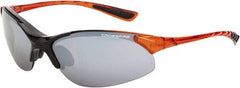 CrossFire - Silver Mirror Lenses, Framed Safety Glasses - Scratch Resistant, Black/Orange Frame, Size Universal, Wrap Around - Americas Industrial Supply