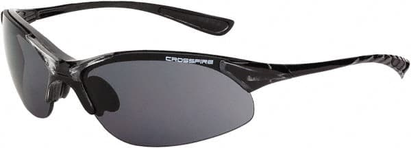 CrossFire - Smoke Lenses, Framed Safety Glasses - Scratch Resistant, Crystal Black Frame, Size Universal, Wrap Around - Americas Industrial Supply