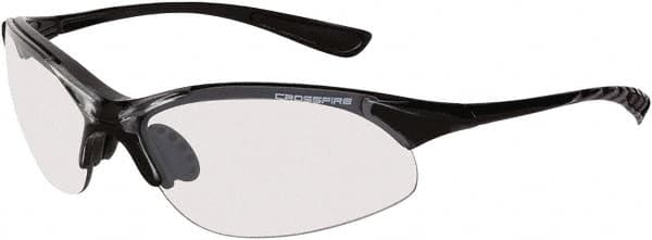 CrossFire - Indoor/Outdoor Lenses, Framed Safety Glasses - Scratch Resistant, Crystal Black Frame, Size Universal, Wrap Around - Americas Industrial Supply