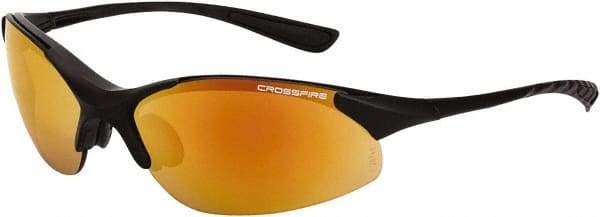 CrossFire - Red Mirror Lenses, Framed Safety Glasses - Scratch Resistant, Matte Black Frame, Size Universal, Wrap Around - Americas Industrial Supply