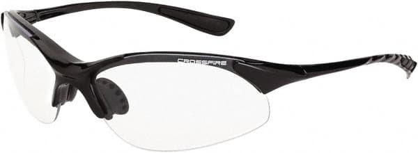 CrossFire - Clear Lenses, Framed Safety Glasses - Scratch Resistant, Black Frame, Size Universal, Wrap Around - Americas Industrial Supply
