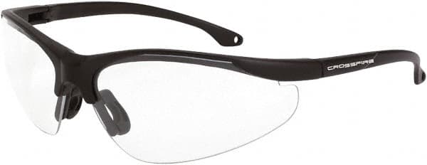 CrossFire - Silver Mirror Lenses, Framed Safety Glasses - Scratch Resistant, Black/Red Frame, Size Universal, Wrap Around - Americas Industrial Supply