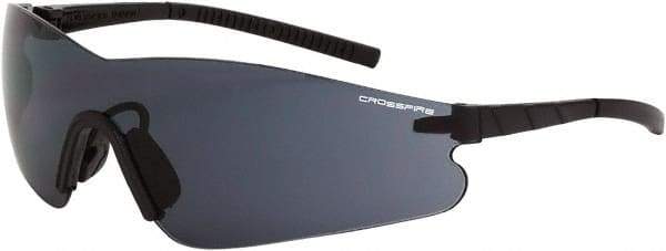 CrossFire - Smoke Lenses, Framed Safety Glasses - Anti-Fog, Black Frame, Size Universal, Wrap Around - Americas Industrial Supply