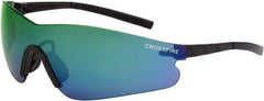 CrossFire - Emerald Mirror Lenses, Framed Safety Glasses - Scratch Resistant, Black Frame, Size Universal, Wrap Around - Americas Industrial Supply