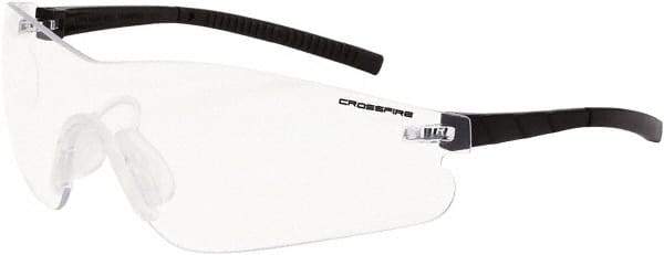 CrossFire - Clear Lenses, Framed Safety Glasses - Anti-Fog, Black Frame, Size Universal, Wrap Around - Americas Industrial Supply