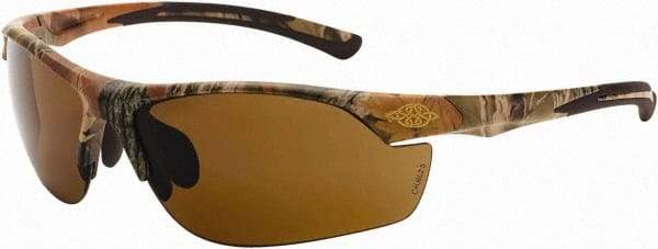 CrossFire - Brown Lenses, Framed Safety Glasses - Scratch Resistant, Brown Camouflage Frame, Size Universal, Wrap Around - Americas Industrial Supply