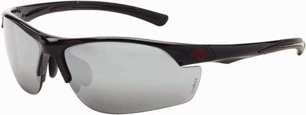 CrossFire - Silver Mirror Lenses, Framed Safety Glasses - Scratch Resistant, Black Frame, Size Universal, Wrap Around - Americas Industrial Supply