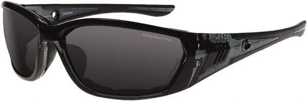 CrossFire - Smoke Lenses, Framed Safety Glasses - Anti-Fog, Crystal Black Frame, Size Universal, Wrap Around - Americas Industrial Supply