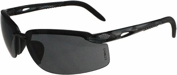 CrossFire - Smoke Lenses, Framed Safety Glasses - Scratch Resistant, Black Frame, Size Universal, Wrap Around - Americas Industrial Supply