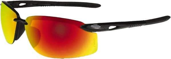 CrossFire - Fire Mirror Lenses, Framed Safety Glasses - Scratch Resistant, Black Frame, Size Universal, Wrap Around - Americas Industrial Supply
