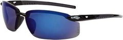 CrossFire - Blue Mirror Lenses, Framed Safety Glasses - Scratch Resistant, Black Frame, Size Universal, Wrap Around - Americas Industrial Supply