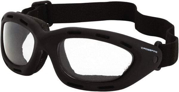 CrossFire - Clear Lenses, Framed Safety Glasses - Anti-Fog, Black Frame, Size Universal, Wrap Around - Americas Industrial Supply