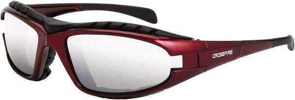 CrossFire - Silver Mirror Lenses, Framed Safety Glasses - Scratch Resistant, Red Frame, Size Universal, Wrap Around - Americas Industrial Supply