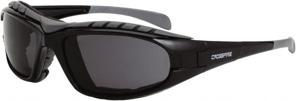 CrossFire - Smoke Lenses, Framed Safety Glasses - Anti-Fog, Black Frame, Size Universal, Wrap Around - Americas Industrial Supply