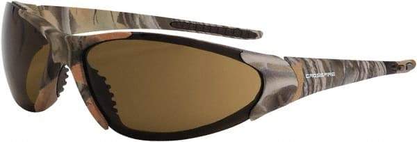 CrossFire - Brown Lenses, Framed Safety Glasses - Scratch Resistant, Brown Camouflage Frame, Size Universal, Wrap Around - Americas Industrial Supply