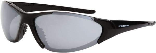 CrossFire - Silver Mirror Lenses, Framed Safety Glasses - Scratch Resistant, Black Frame, Size Universal, Wrap Around - Americas Industrial Supply