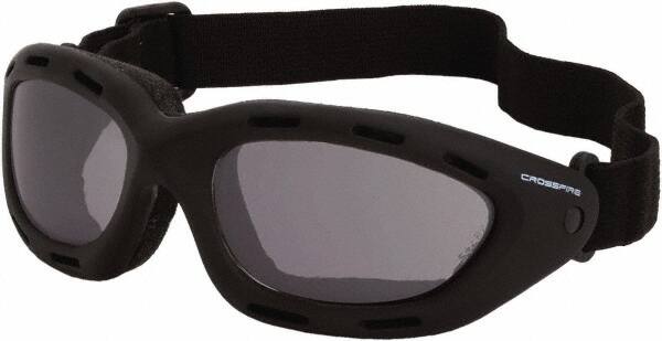 CrossFire - Smoke Lenses, Framed Safety Glasses - Anti-Fog, Black Frame, Size Universal, Wrap Around - Americas Industrial Supply