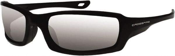 CrossFire - Silver Mirror Lenses, Framed Safety Glasses - Scratch Resistant, Black Frame, Size Universal, Wrap Around - Americas Industrial Supply