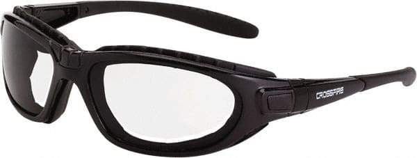 CrossFire - Dark Smoke Lenses, Framed Safety Glasses - Anti-Fog, Black Frame, Size Universal, Wrap Around - Americas Industrial Supply