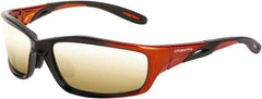 CrossFire - Gold Mirror Lenses, Framed Safety Glasses - Scratch Resistant, Orange/Black Frame, Size Universal, Wrap Around - Americas Industrial Supply
