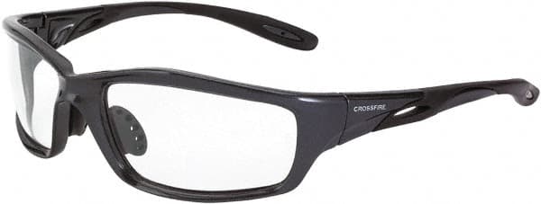 CrossFire - Clear Lenses, Framed Safety Glasses - Scratch Resistant, Gray Frame, Size Universal, Wrap Around - Americas Industrial Supply