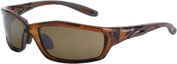 CrossFire - Brown Mirror Lenses, Framed Safety Glasses - Scratch Resistant, Brown Frame, Size Universal, Wrap Around - Americas Industrial Supply