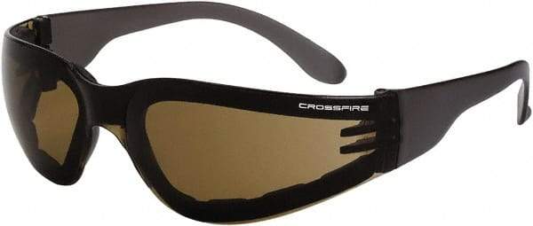 CrossFire - Brown Lenses, Framed Safety Glasses - Anti-Fog, Brown Frame, Size Universal, Wrap Around - Americas Industrial Supply