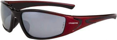 CrossFire - Silver Mirror Lenses, Framed Safety Glasses - Scratch Resistant, Black/Red Frame, Size Universal, Wrap Around - Americas Industrial Supply