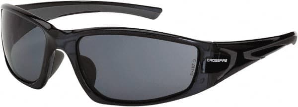 CrossFire - Smoke Lenses, Framed Safety Glasses - Scratch Resistant, Black Frame, Size Universal, Wrap Around - Americas Industrial Supply